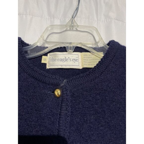 Vintage The Eagle Eye Women's Sweater Cardigan 100% Wool Blue Size 12 - Picture 5 of 6